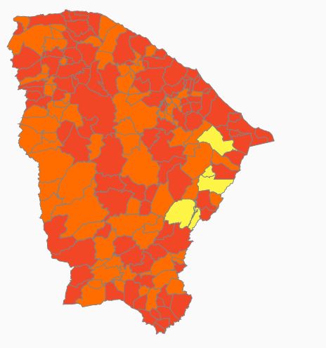 Covid-19 Ceará tem mais de 97% dos municípios com alto risco de transmissão