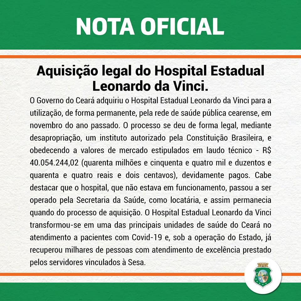 Empresário questiona aquisição do Hospital Leonardo da Vinci pelo Estado; Governo rebate comentário 