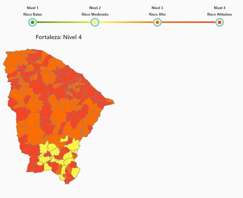 Pandemia no Ceará 90% dos municípios apresentam grande risco de transmissão 