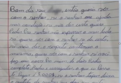 Preso escreve carta para tentar subornar policial penal com R$ 3 mil para conseguir celulares e carregadores