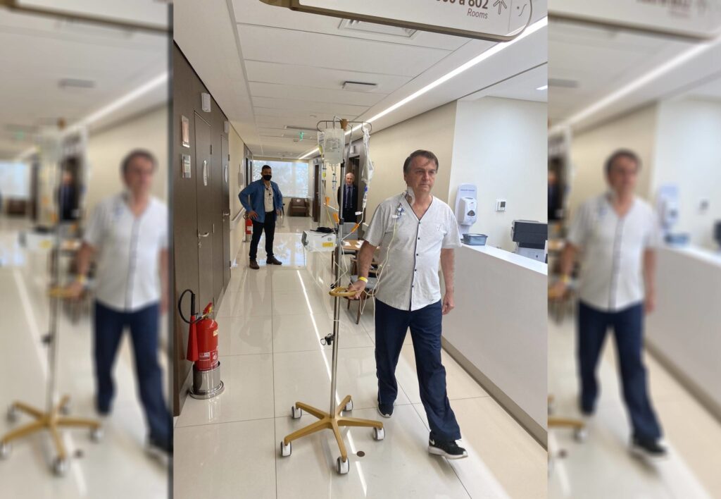 Bolsonaro publica foto caminhando em hospital: “em breve, de volta a campo”