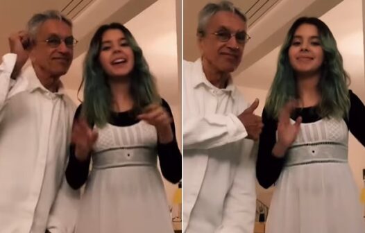 Caetano Veloso faz dancinha com neta de Gilberto Gil