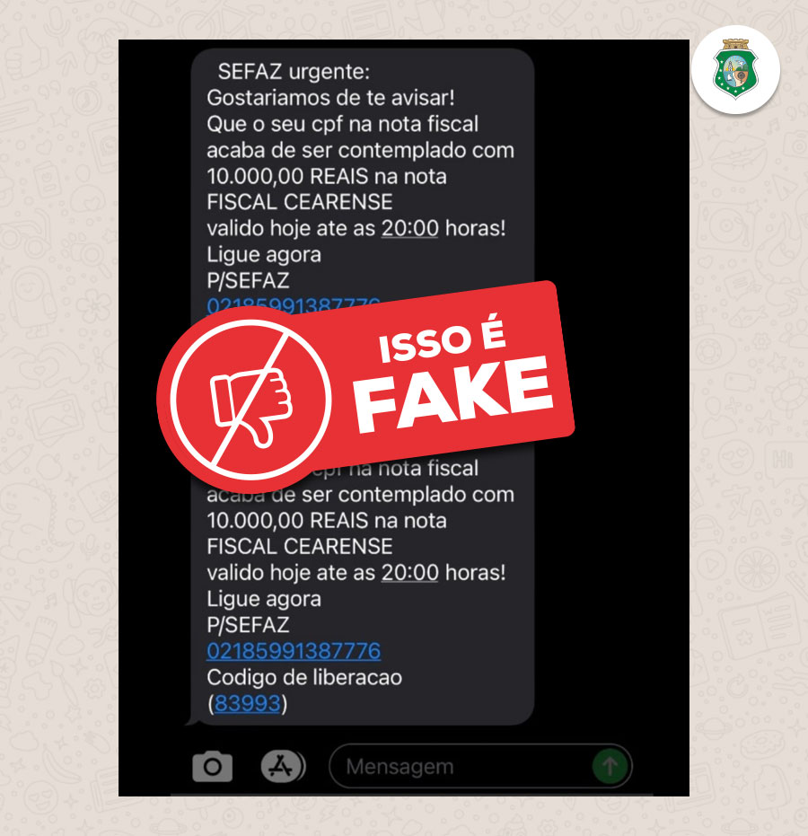 Alerta: criminosos aplicam golpe por SMS prometendo R$ 10 mil de prêmio do Sua Nota Tem Valor