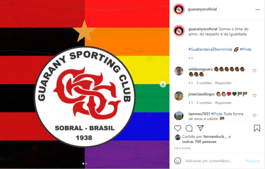 Clubes cearenses e Federação se manifestam com homenagens no Dia Internacional do Orgulho LGBTQIA+