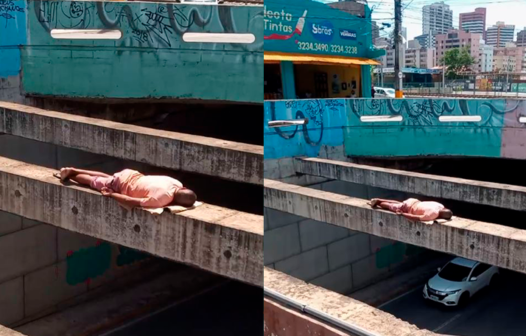 Homem é flagrado dormindo em viga sobre túnel no Papicu, em Fortaleza