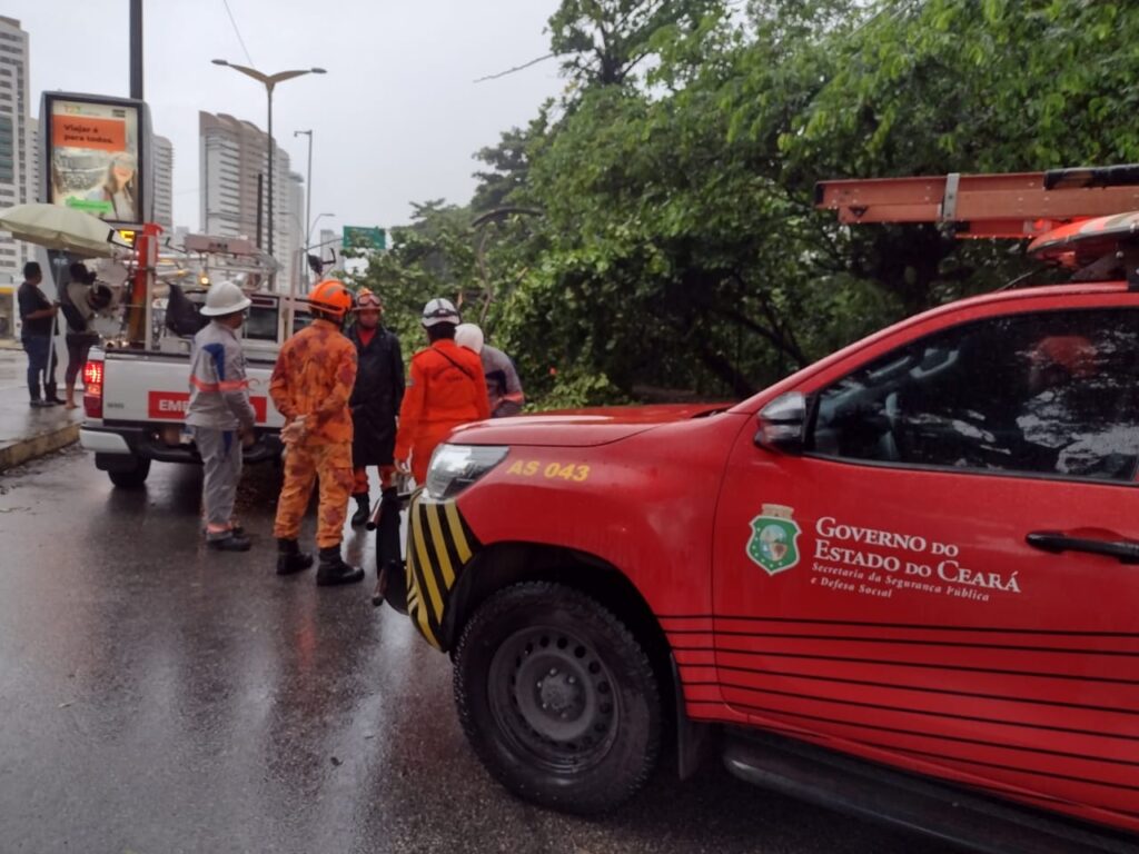 Queda de árvore deixa trânsito congestionado na avenida Engenheiro Santana Júnior, em Fortaleza