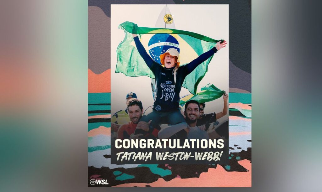 Tati Weston-Webb é campeã da etapa em J-Bay e sobe para 3º lugar no mundial de surfe