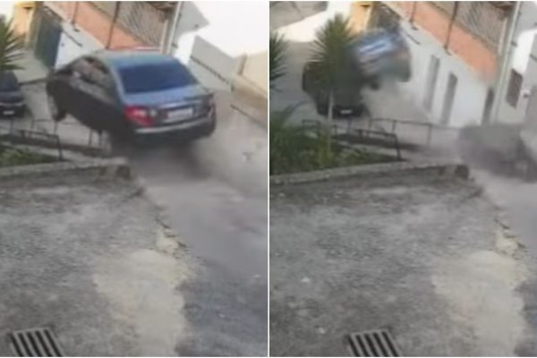 Vídeo: carro atravessa rua e “voa” antes de capotar