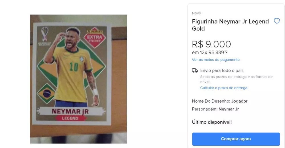 Figurinha rara de Neymar pode ser encontrada por R$ 9 mil na internet