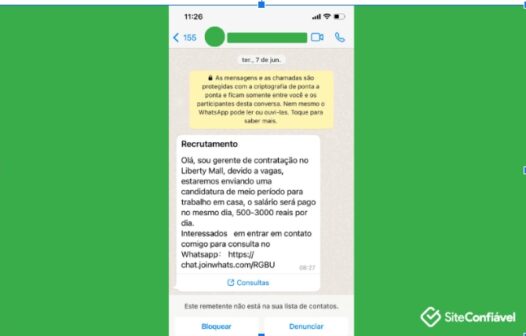 Mensagem que circula no WhatsApp e promete “emprego fácil e bem remunerado” é golpe