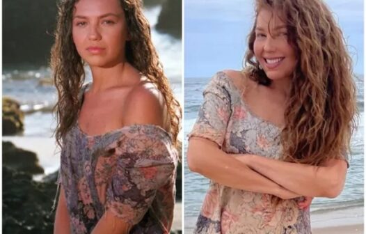 Thalia ‘revive’ Marimar e posa com vestido original da personagem depois de 28 anos