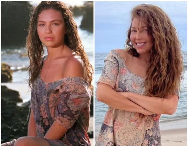 Thalia ‘revive’ Marimar e posa com vestido original da personagem depois de 28 anos