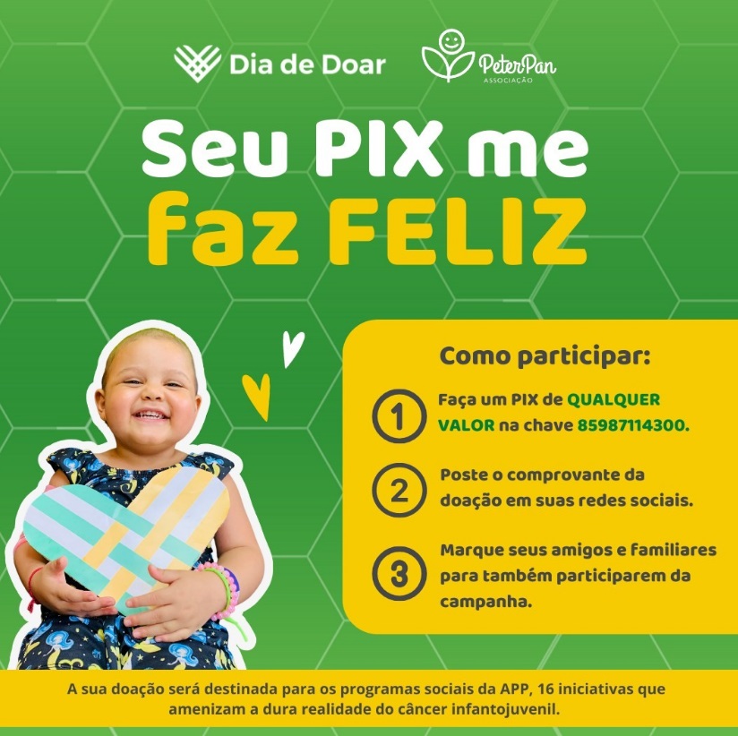 Associação Peter Pan lança a campanha “Seu PIX me faz FELIZ”