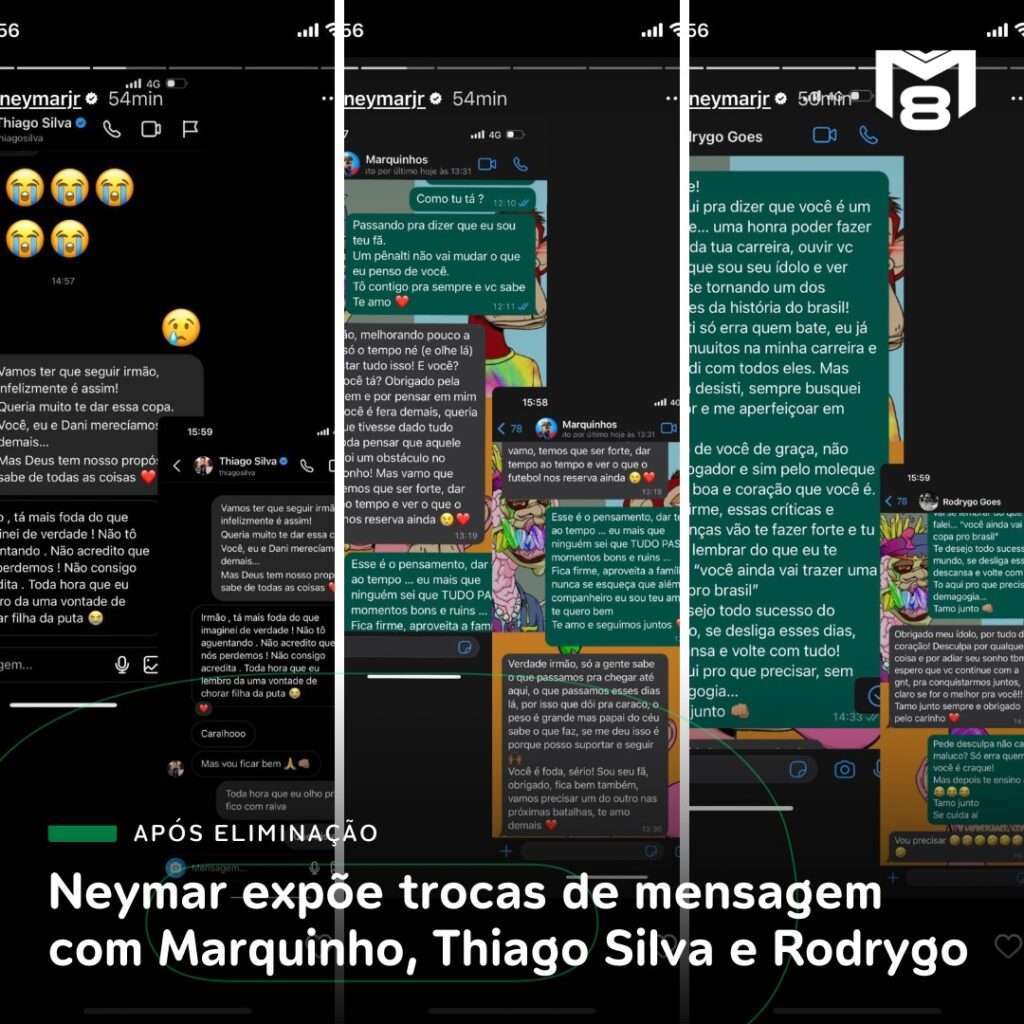 Neymar expõe trocas de mensagem  com Marquinho, Thiago Silva e Rodrygo