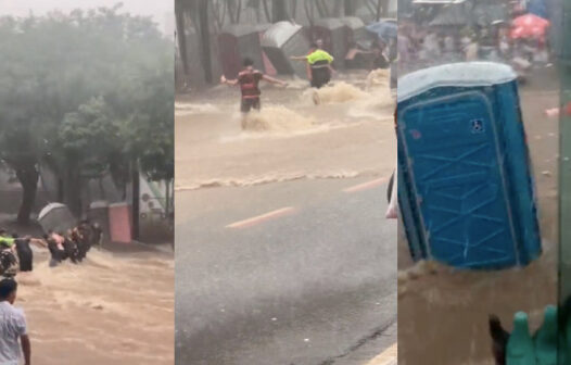 Foliões e banheiros químicos são arrastados por enxurrada em São Paulo