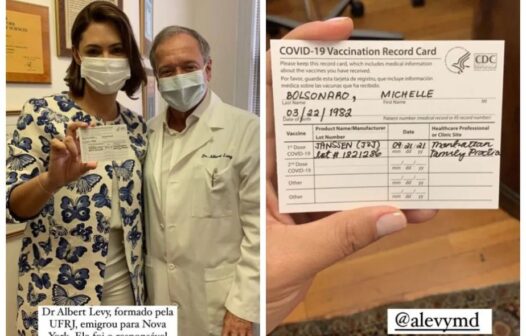 Michelle Bolsonaro publica foto do cartão de vacinação contra a Covid-19