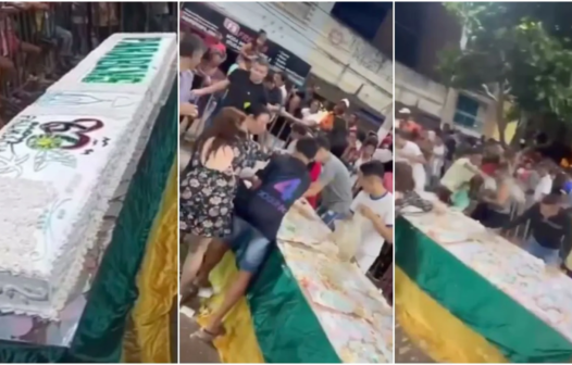 Guerra de bolo atinge vice-prefeito durante festa de aniversário de cidade no Ceará