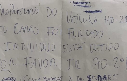 Polícia usa bilhete para avisar dono de carro sobre furto: “indivíduo está detido”