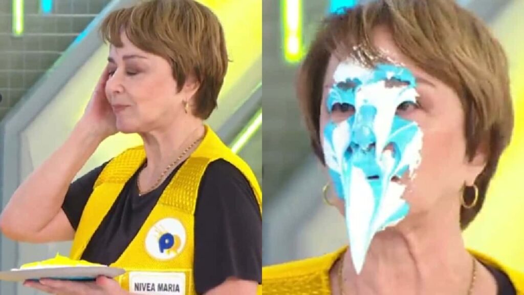 Nívea Maria leva torta na cara em programa de TV e rouba a cena