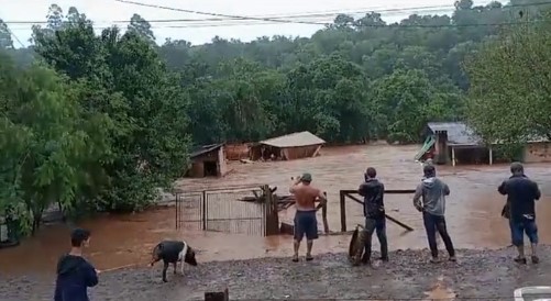 Casas são arrastadas durante as fortes chuvas em Nova Laranjeiras, no Paraná