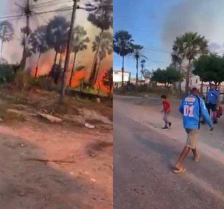 Incêndio próximo a escola indígena causa correria e pânico em Caucaia