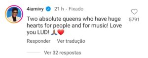 Diretora Executiva de Beyoncé comenta foto de Ludmilla com a artista