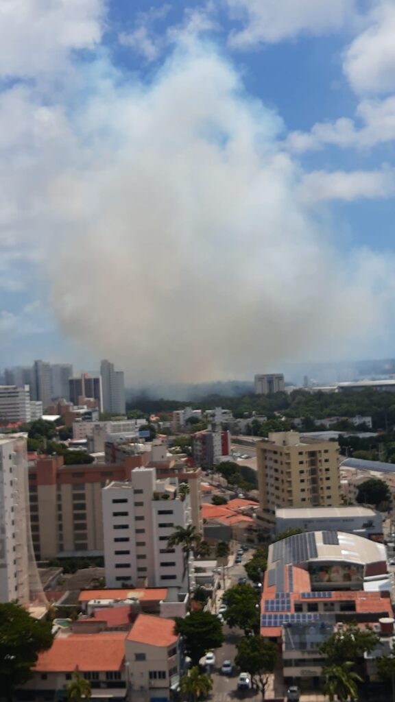 Fumaça se espalha por Fortaleza após incêndio no Parque do Cocó