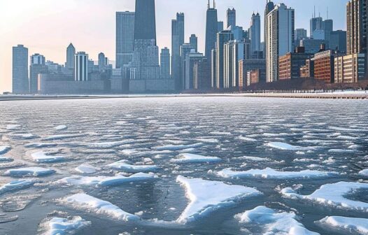 Cenário gelado impressiona na cidade de Chicago em meio a onda de frio