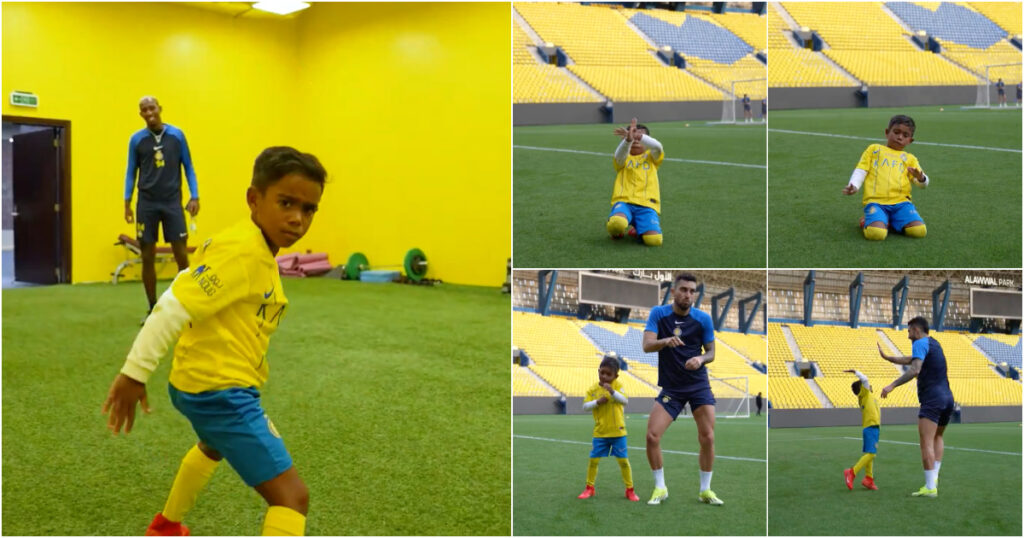 Filho de Talisca brilha nas instalações do Al Nassr com imitações de CR7 e João Félix