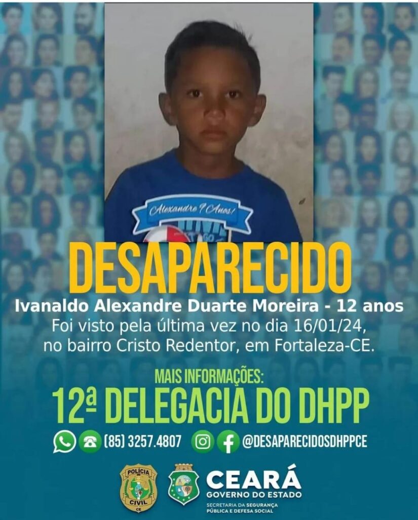 Família procura garoto de 12 anos desaparecido há mais de dois dias