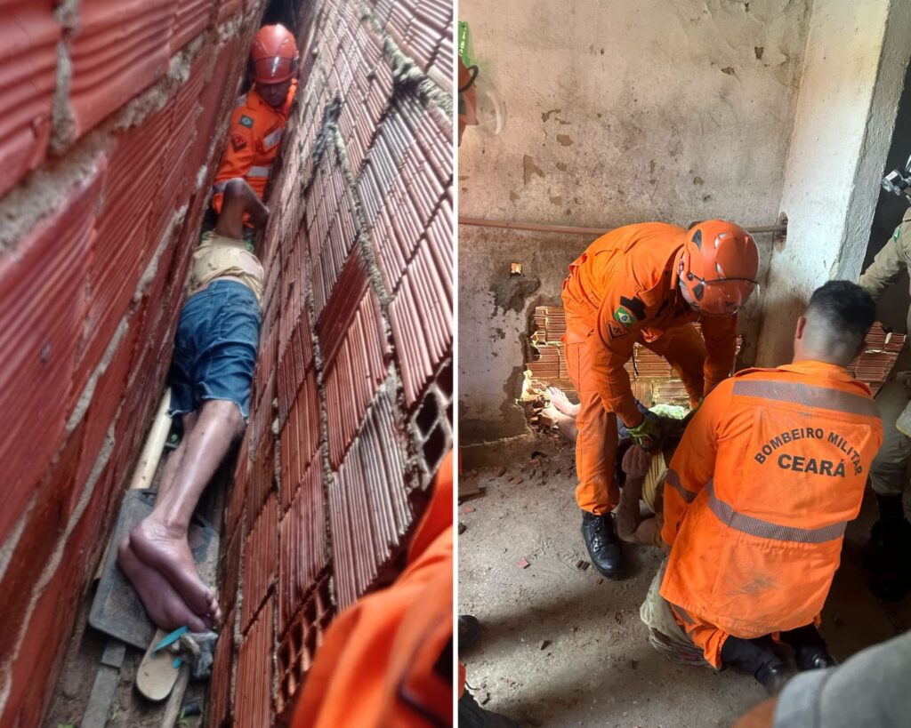 Idoso fica mais de nove horas preso entre paredes e é resgatado por bombeiros no interior do Ceará