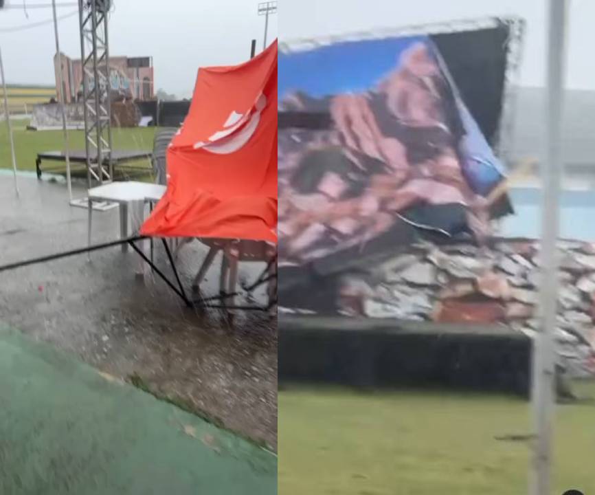 Forte chuva com vento destrói cenário da Paixão de Cristo em Morada Nova, e evento é cancelado