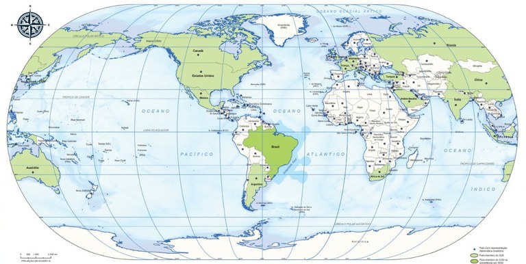 Já está disponível mapa com Brasil no centro do mundo proposto pelo IBGE