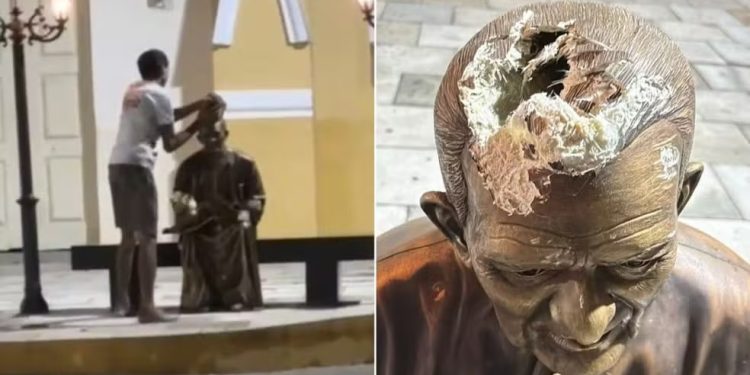 Estátua de Padre Cícero é vandalizada no interior do Ceará; homem é preso