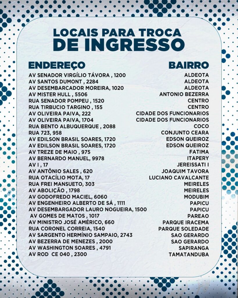 Locais para troca de ingressos do futebol solidário