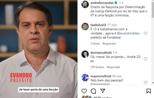 Direito de Resposta de Evandro Leitão é publicado nas redes sociais de André Fernandes