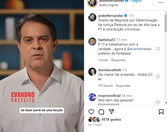 Direito de Resposta de Evandro Leitão é publicado nas redes sociais de André Fernandes