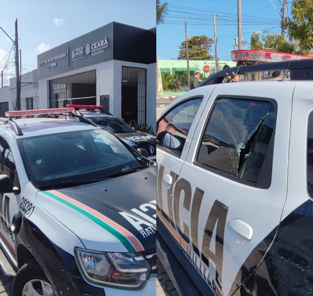 Viaturas da polícia são atingidas por tiros durante tentativa de homicídio em frente a batalhão