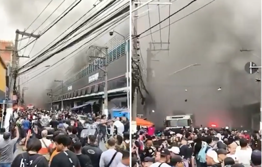 Incêndio de grandes proporções atinge shopping de compras na região do Brás, em SP