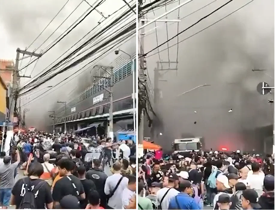 Incêndio de grandes proporções atinge shopping de compras na região do Brás, em SP