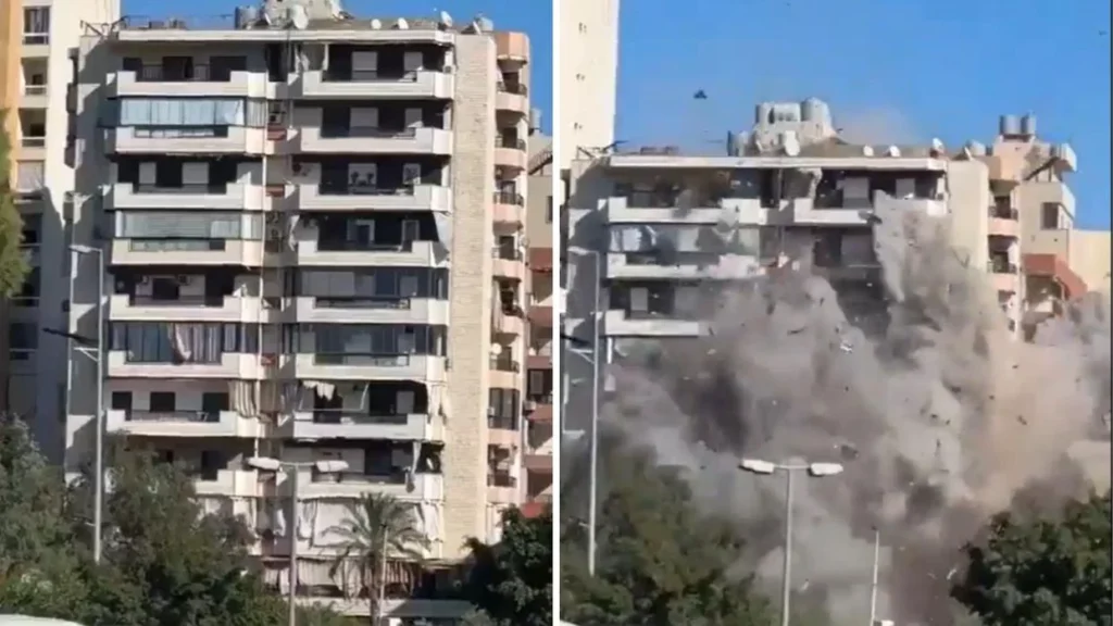 Vídeo mostra bombardeio com míssil que fez prédio desabar em Beirute