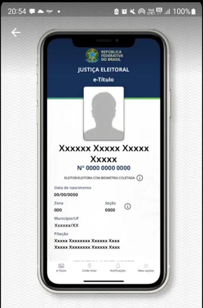 O e-Título é uma versão digital do título de eleitor, que inclui uma foto cadastrada por meio de biometria junto à Justiça Eleitoral