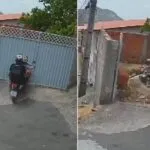 Mototaxista colide com portão para evitar queda em ladeira após motocicleta perder freio