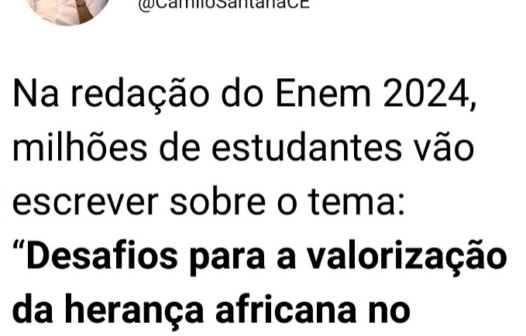 “Desafios para a valorização da herança africana no Brasil” é o tema da redação do Enem 2024