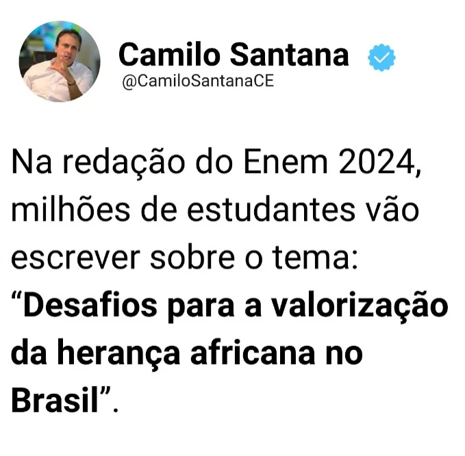 “Desafios para a valorização da herança africana no Brasil” é o tema da redação do Enem 2024