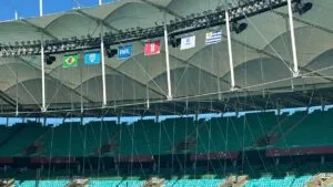 Torcedores do Fortaleza criam mosaico para jogo do Brasil nas Eliminatórias