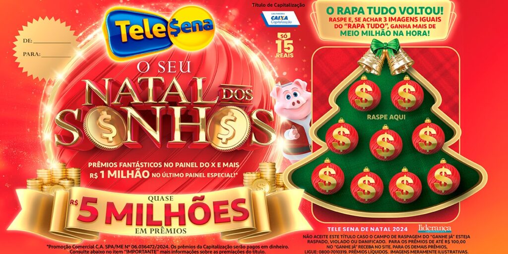 Tele Sena de Natal: resultado do 1º sorteio de hoje, domingo (24/11)