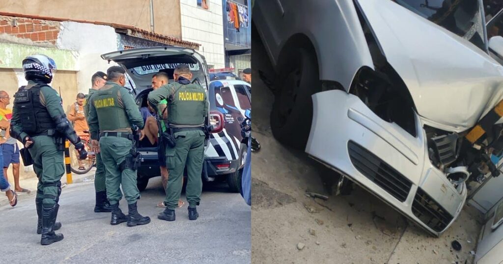 Trio de criminosos é preso com carro roubado após fugir da polícia e colidir em muro em Fortaleza