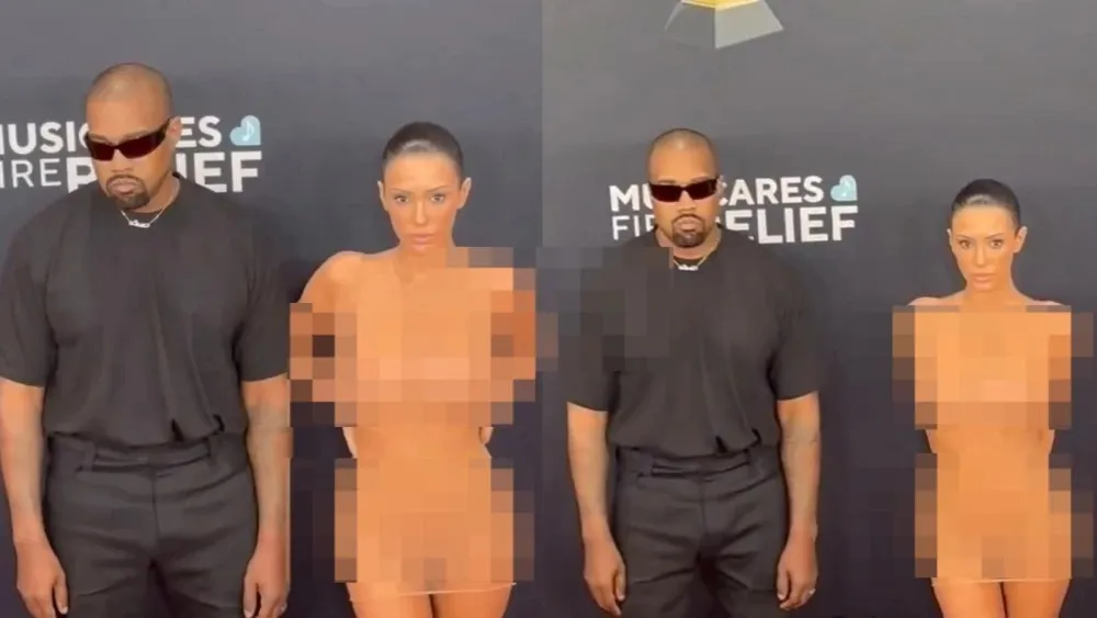 Bianca Censori, esposa de Kanye West, choca ao aparecer nua no Grammy