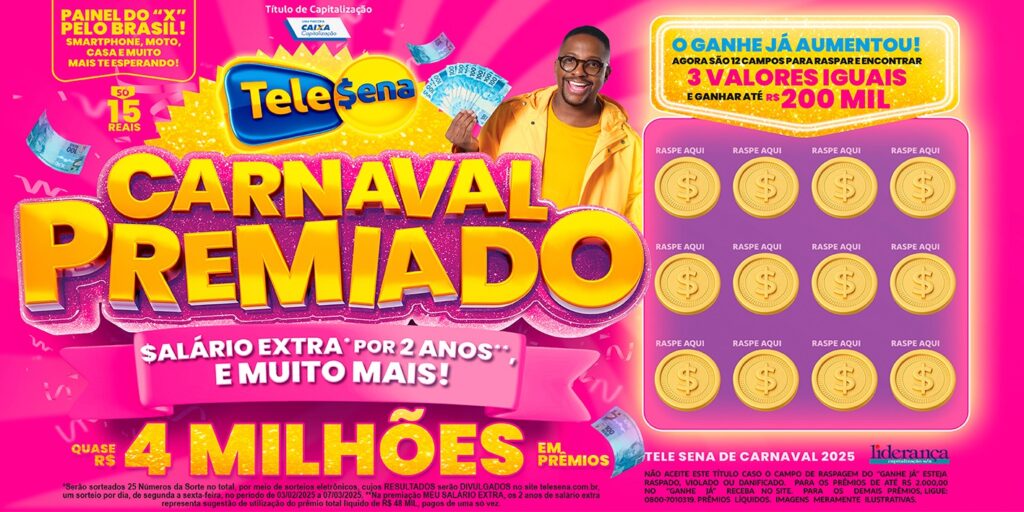 Tele Sena de Carnaval 2025: resultado do 1º sorteio de hoje, domingo (09/02)